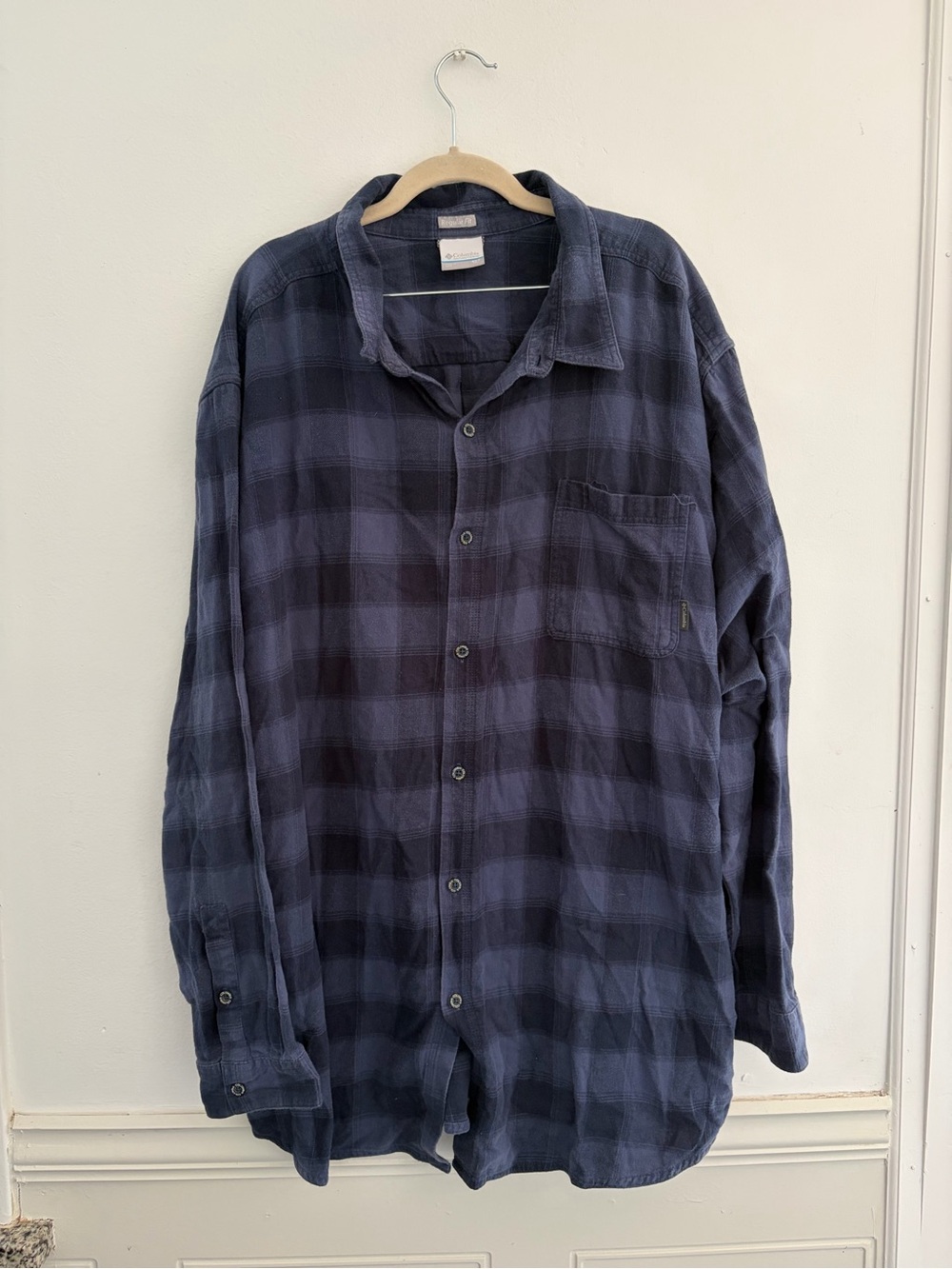 Columbia Men's Oversized Navy & Gray Plaid Long Sleeve Flannel Shirt - Size 4XT